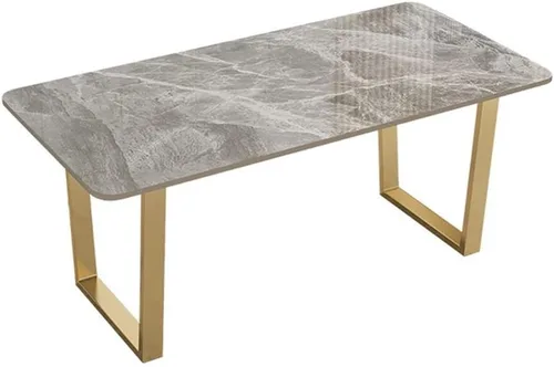 Vista 6 de LAKIQ Mesa de comedor rectangular moderna de piedra sinterizada para apartamento, cocina, comedor, solo con pedestal doble
