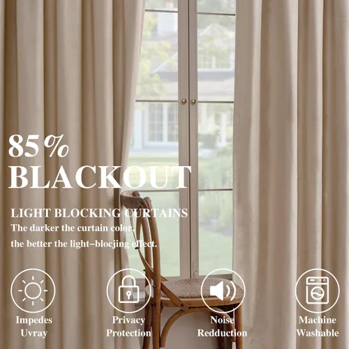 Vista 3 de VISIONTEX Velvet Blackout Curtains Thermal Insulated Beige 63 Inches Beige Camel