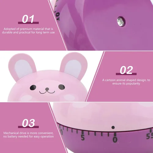 Vista 5 de Luxshiny Mechanical Cartoon Kitchen Timer Rabbit Shape, Wind-up Household Cooking Timer, Battery-Free Countdown Reminder for Time Management and