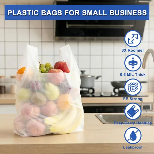Vista 4 de AmazingSpark - Paquete de 200 bolsas de compras pequeñas, 12 x 8 x 4 Blanco