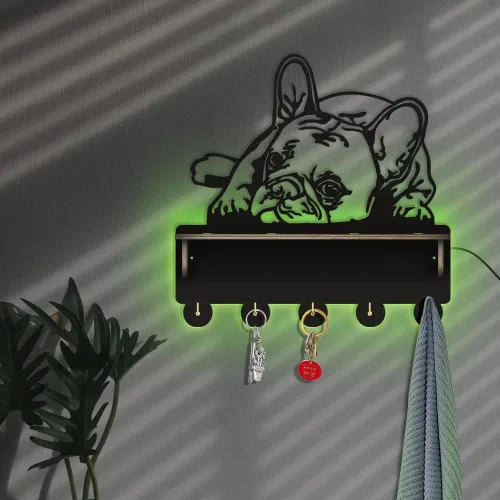 Vista 5 de The Geeky Days Soporte luminoso para medallas de Bulldog Francés, colgador de trofeos con estante de exhibición, letrero de luz de neón que brilla