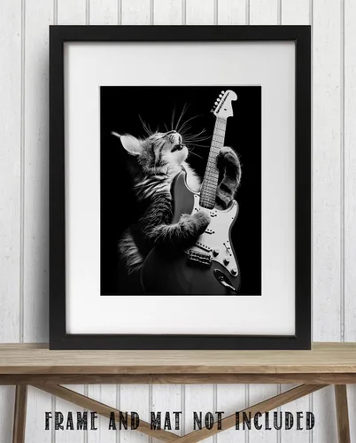 Vista 8 de Purrrfect - Póster sin marco de 11 x 14 pulgadas, arte de rockero felino, decoración de pared musical de guitarra eléctrica, ambiente clásico