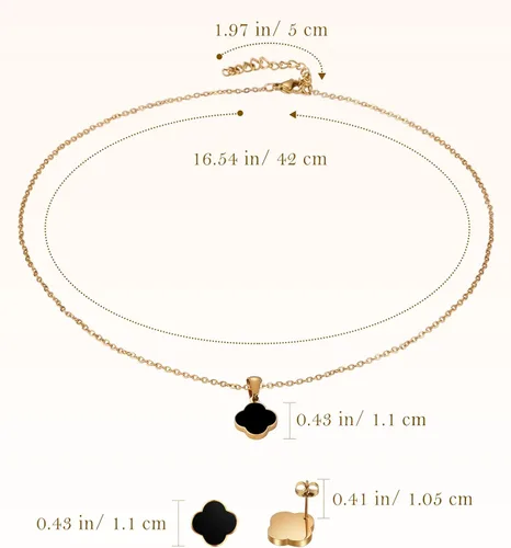 Vista 7 de Vivflavor - Juego de aretes de trébol de buena suerte para mujeres y niñas, collar clásico con colgante de trébol de 4 hojas, diseño de trébol