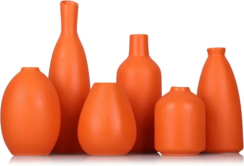 Vista 8 de Paquete de 6 jarrones pequeños de cerámica negra para decoración del hogar, jarrones pequeños y bohemios modernos para centros de mesa a granel