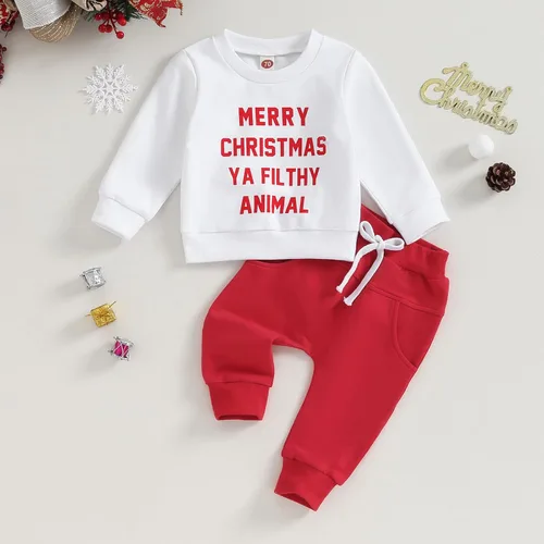 Vista 2 de Foidiccx Conjunto de 2 piezas de sudadera de Navidad para niños y niñas pequeñas, ropa de otoño e invierno