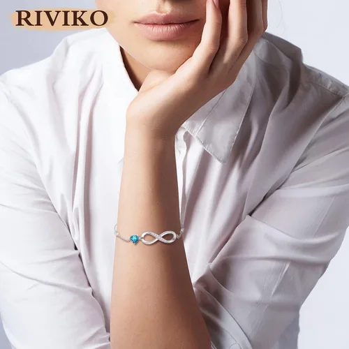 Vista 4 de RIVIKO Pulsera con dije de símbolo de corazón de amor infinito para mujer, plata de ley 925, ajustable, cumpleaños, día de San Valentín, Navidad