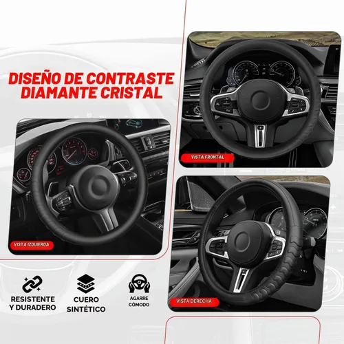 Vista 2 de Funda para volante de Auto Dynasty, protector de volante de auto de cuero de microfibra transpirable con patrón de agarre antideslizante, forro