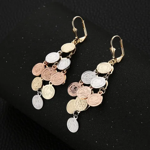 Vista 5 de HZMAN Aretes colgantes chapados en oro de 14 quilates para mujeres y niñas, retro, religiosos, delicados, con borlas multicapa, regalo de joyería