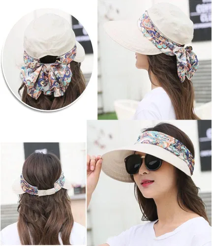 Vista 4 de Sombrero de sol plegable multifuncional con protección solar UPF 50+ para mujer, impermeable, transpirable, cuello facial