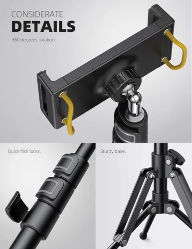 Vista 6 de Lamicall Soporte de trípode para tablet de 64.9 pulgadas con altura ajustable para transmisión/visualización con control remoto Bluetooth, para iPad