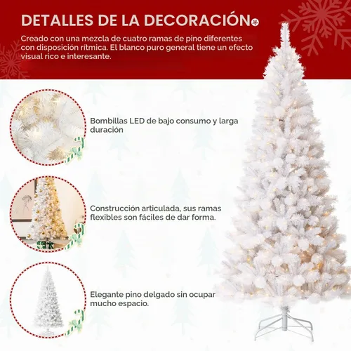 Vista 6 de Glitzhome - Árbol de Navidad artificial delgado preiluminado de 2.4 m, con ramas de pino Aspen Frostfall, soporte plegable de metal, 500 luces Aspen