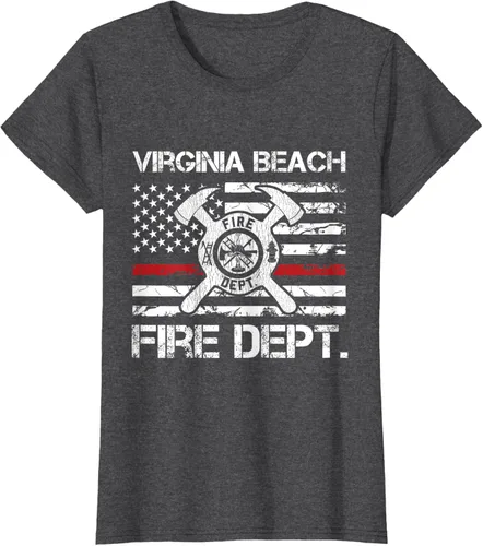 Vista 3 de Virginia Beach Virginia Fire Department - Camiseta delgada de línea roja, Negro