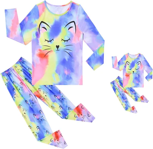 Vista 56 de QPANCY Conjunto de pijamas a juego para niñas y muñecas, pijamas de manga larga para otoño e invierno