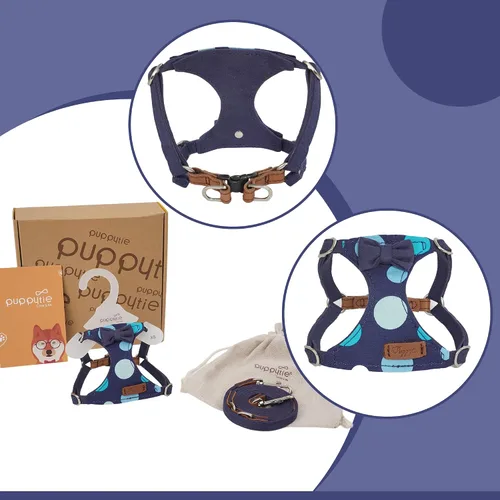Vista 3 de Arnés sin tirones Puppytie para perro, con correa multifunción, pechera suave y ajustable para mascota, no ahorca, chaleco a prueba de escape, cielo