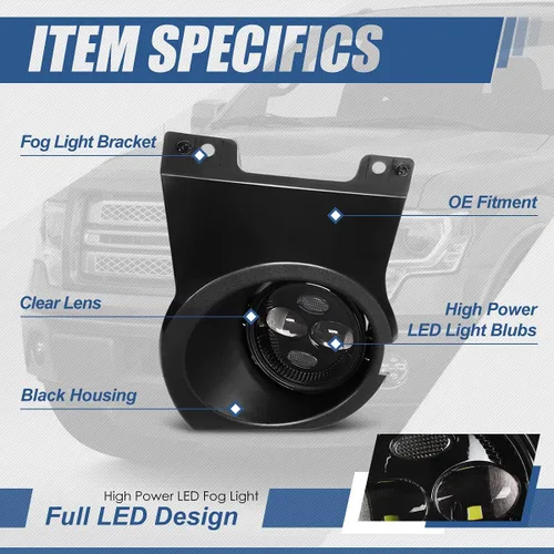 Vista 2 de Auto Dynasty Conjunto de luces antiniebla LED compatibles con Ford F-150 2009-2014, lámpara antiniebla con biseles de interruptor de repuesto, lado