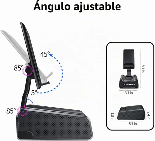 Vista 6 de JTEMAN Soporte para teléfono celular con altavoz Bluetooth, soporte para gadgets de cocina de escritorio con altavoz, regalos de cumpleaños