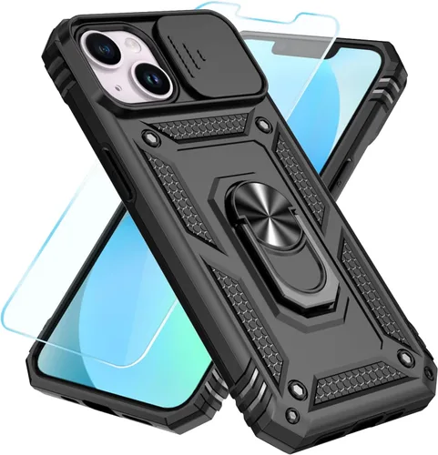 Vista 32 de SunStory Funda compatible con iPhone 12 Pro Max con protector de pantalla HD, cubierta de cámara deslizante y soporte de anillo giratorio