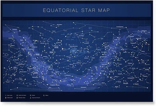 Vista 10 de Higly - Póster detallado de mapa de estrellas ecuatoriales – Constelaciones con nombres de estrellas – Impresión artística de pared para la escuela