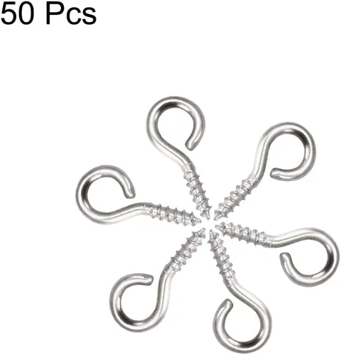 Vista 2 de uxcell Ganchos de ojo de tornillo pequeños de 0.59 pulgadas Tornillos autorroscantes Percha atornillada de acero al carbono Ganchos de anillo