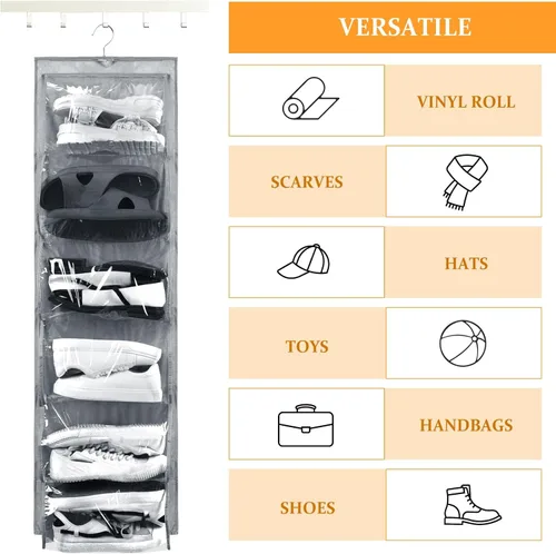 Vista 5 de Barydat Organizador de zapatos colgante de doble cara de 3 piezas, 12 bolsillos transparentes, soporte de malla para colgar zapatos con colgador
