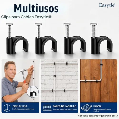 Vista 6 de Easytle Abrazaderas de cable de plástico, 100 clips de cable de 0.394 pulgadas, clips de cable coaxial, clips de cable coaxial, clips de cable