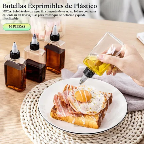 Vista 5 de Yaomiao Botellas pequeñas de 3.4 onzas con tapas giratorias para líquidos, recipientes exprimibles de condimentos de 3.4 fl oz, botellas