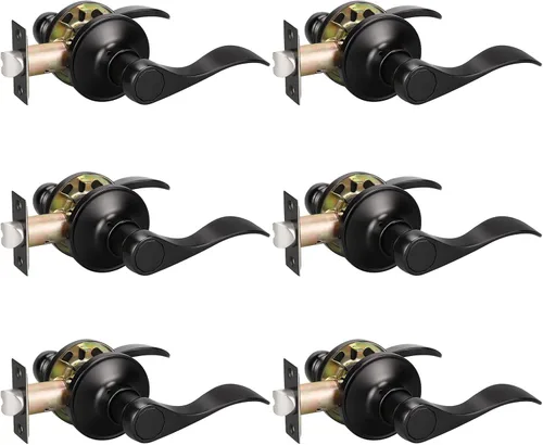 Vista 14 de KNOBWELL Paquete de 1 manija de puerta negra moderna con cerradura de giro para el pulgar en el interior, manijas de puerta de privacidad negras