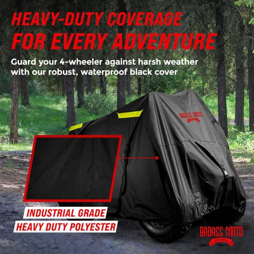 Vista 2 de Cubierta de protección para motocicleta de la marca Badass Motogear, con rayas reflectantes de seguridad nocturnas, escudos de calor