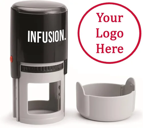 Vista 16 de Infusion Sello de goma autoentintado redondo con logotipo personalizado (2 pulgadas de diámetro), negro