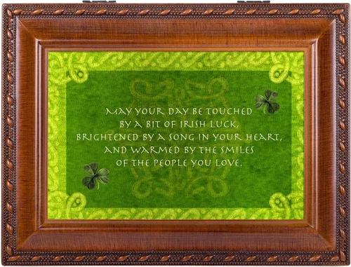 Vista 2 de Cottage Garden Days Be Touched Bit of Irish Luck Woodgrain Rope Trim Joyero Caja de música reproduce canción de cuna irlandesa