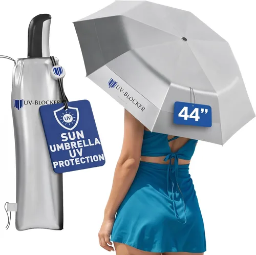 Vista 9 de UV-Blocker Sombrilla compacta con protección UV, apertura y cierre automático, toldo con doble ventilación, resistente al viento para caminar, UPF
