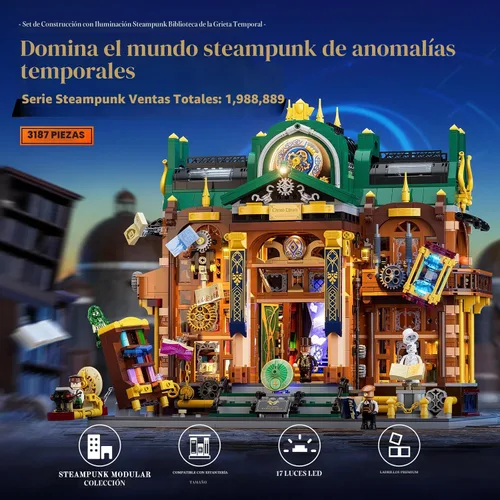 Vista 8 de Juego de Ladrillos de Construcción de Iluminación Steampunk Time-Rift de Lumibricks, 3187 Piezas de Construcción Modular de la Colección Custodios