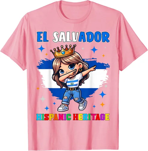 Vista 66 de Camiseta infantil El Salvador Dabbing Girl Hispanic Heritage Celebration, Negro