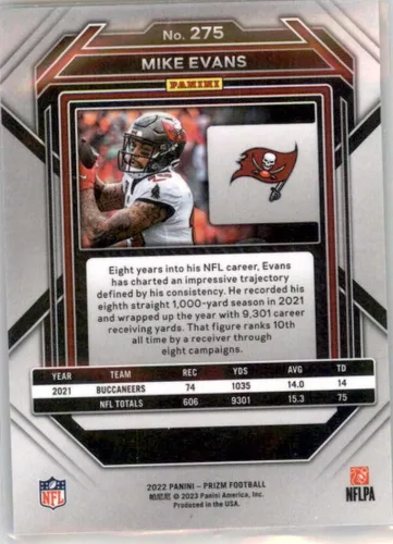 Vista 2 de Panini Prizm #275 Mike Evans Tampa Bay Buccaneers NFL 2022 - Trading Card
