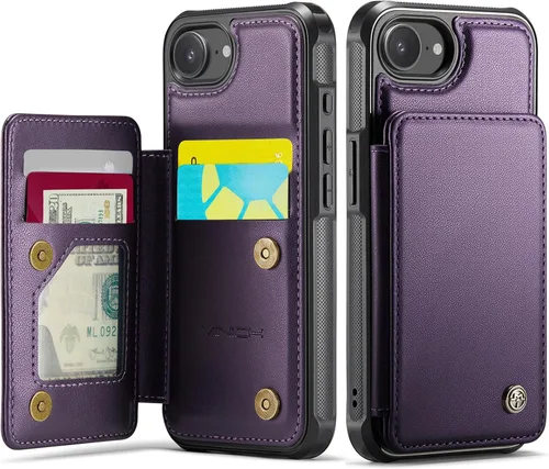 Vista 15 de Vinich for iPhone XR Wallet Case with Card Holder, Black RFID Blocking Credit Slots, Kickstand, Shockproof Flip Phone Cover, PU Leather, Double