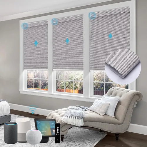 Vista 30 de SmartWings Persianas Motorizadas con Sombras para Ventana Control Remoto Funciona con Thread Apple Homekit Z-Wave Alexa 100% Blackout de Doble Cara