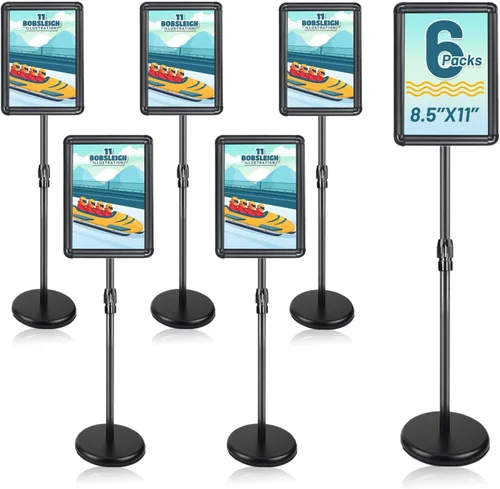 Vista 17 de Soporte para letreros – 8.5 x 11 pulgadas, soporte de cartel ajustable con pedestal de rotación de 360° resistente, soporte de pie de pie