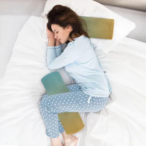 Vista 6 de Almohada cervical para el cuello con degradado azul y amarillo, almohada cervical con funda extraíble lavable, almohadas de cuello de espuma