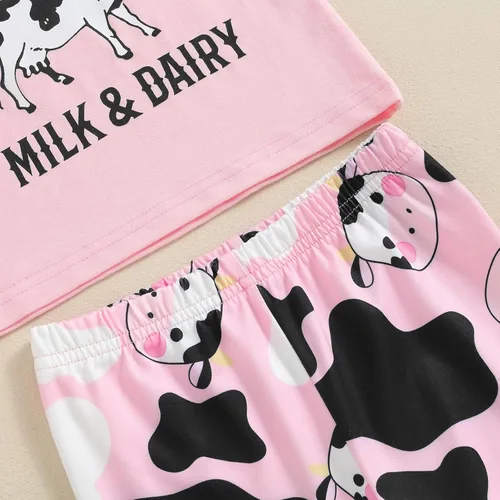 Vista 96 de fhutpw Conjunto de camiseta de manga corta con estampado de vaca y pantalones acampanados de dibujos animados para niñas