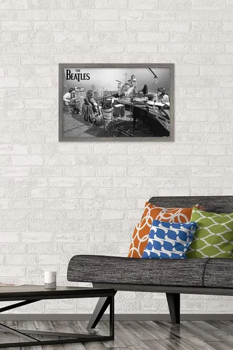 Vista 2 de The Beatles - Póster de pared de Let It Be Studio, 22.4 pulgadas de largo x 14.7 pulgadas de ancho, versión enmarcada de madera de granero