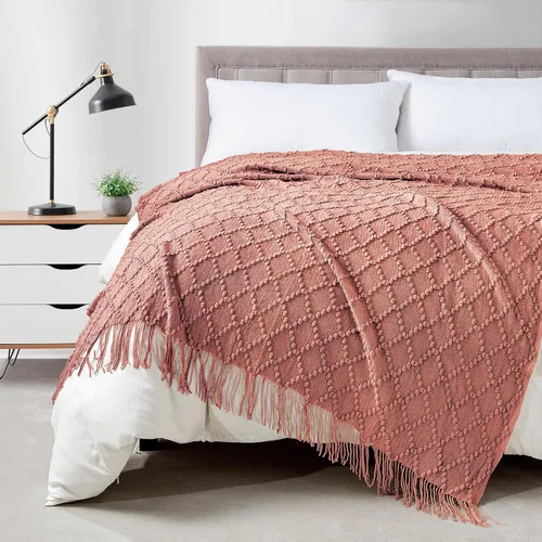 Vista 54 de Bourina Manta de punto decorativa con textura, unicolor y suave, para sofá, 50 x 60 pulgadas, almendra Knitted Throw Blanket 50x60 Inches, Soft