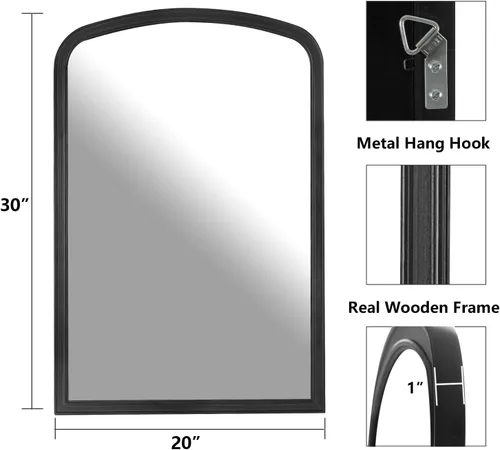 Vista 5 de WallBeyond - Espejo de pared arqueado con marco de madera, 20" x 30" Espejo de granja rústico de madera arqueado para decoración de pared de baño