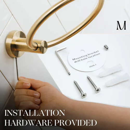 Vista 4 de Marmolux Acc - Toallero con forma de anilla cepillado dorado - Moderno soporte para toallas de mano - Barra de toallas de baño de acero inoxidable