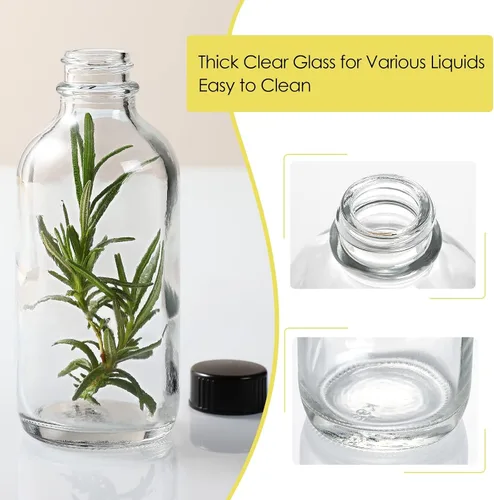Vista 5 de 6 Pack, botellas pequeñas de vidrio transparente de 4 onzas con tapas y 2 embudos de acero inoxidable - Botella de muestra Boston de 120ml