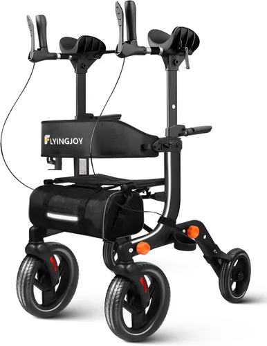Vista 12 de Andador ligero con asiento para personas mayores, andador plegable con neumáticos grandes todo terreno a prueba de pinchazos, altura ajustable