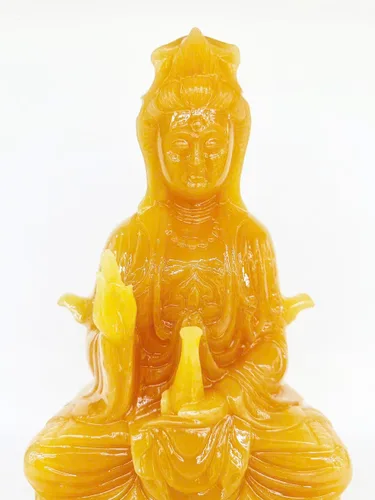 Vista 2 de Guan Yin - Estatua tallada en mármol de ónix amarillo, estatua de Quan Yin, estatua de Kwan Yin, estatua de Kuan Yin, decoración del hogar (11.8)
