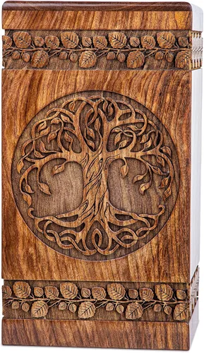 Vista 12 de Urna de palisandro hecha a mano para cenizas humanas, urnas de madera para adultos del árbol de la vida hechas a mano, urna de cremación fúnebre