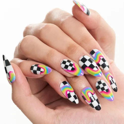 Vista 17 de GLAMERMAID Uñas postizas a presión con forma de almendra mediana, uñas de gel con punta francesa estilo gótico negro ombré, uñas postizas acrílicas
