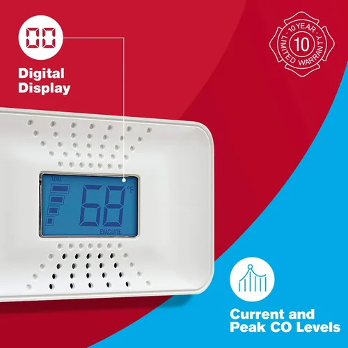Vista 3 de First Alert - Detector de monóxido de carbono CO710 con batería de 10 años y pantalla digital de temperatura, color blanco CO710