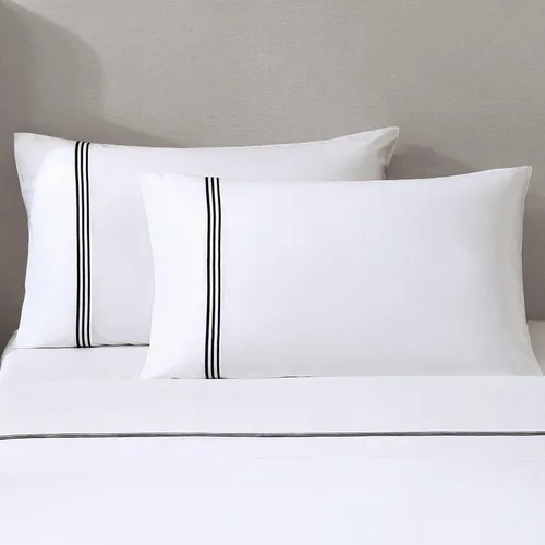 Vista 3 de Hotel Triple Luxe - Juego de sábanas de satén, 100% algodón egipcio Giza de ELS, bordado, totalmente natural, plano, ajustado y 2 fundas de almohada